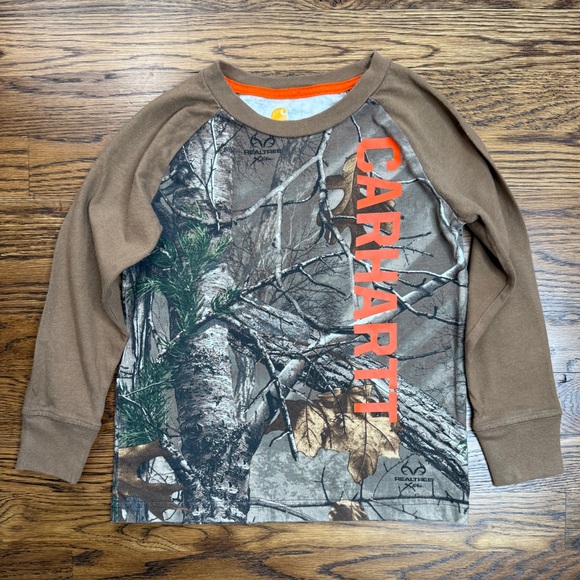 Carhartt Kids Realtree Camouflage Long Sleeve Raglan Crew Neck -Brown and Orange - Picture 1 of 13